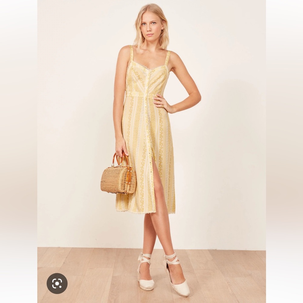 REFORMATION Sandalwood Dress Clara Yellow Floral 8